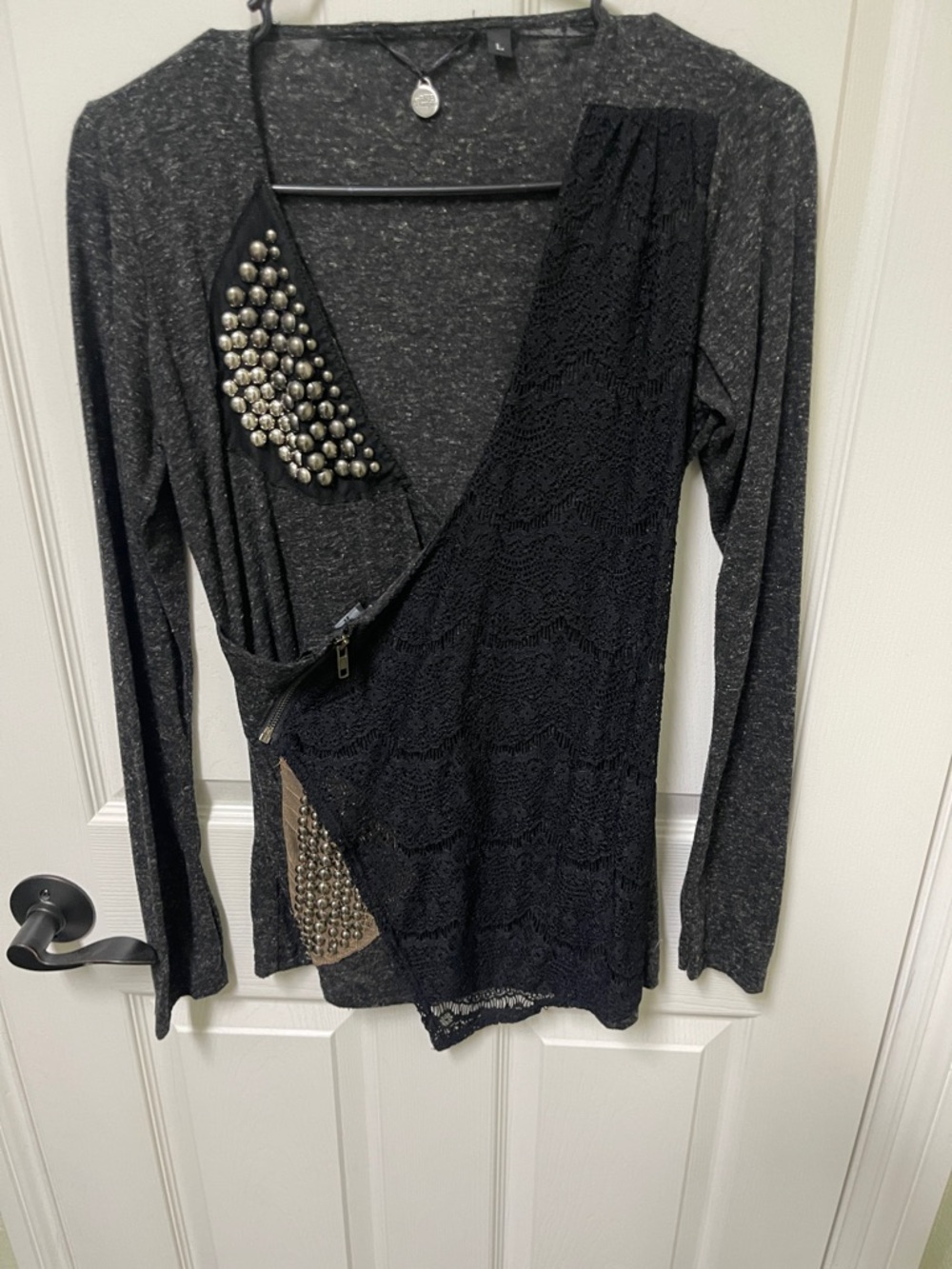 BKE Black Mixed-Media Lace & Stud Wrap-Style